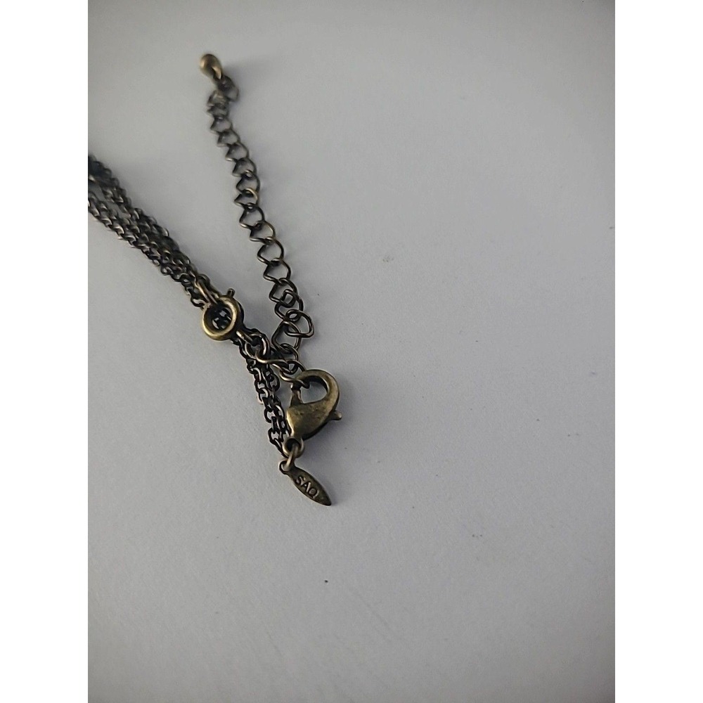Vintage SAQ Gold Tone Multi Strand Beaded Necklace Triple Tier Pendant Jewelry - Picture 9 of 10